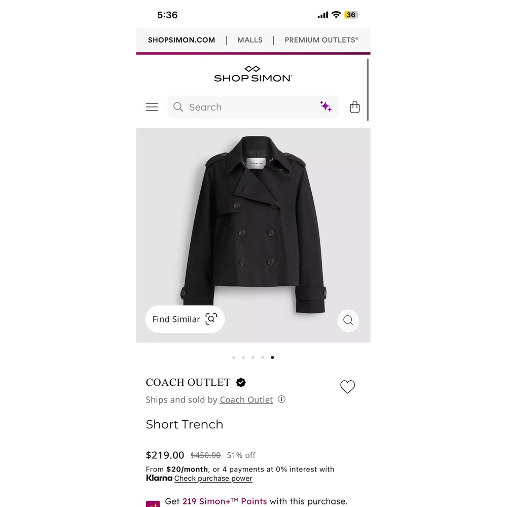 Coach Short Trench Jacket Black Double Breasted Cropped Coat Womens Large - Picture 2 of 7